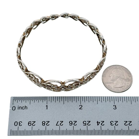 Vintage DP Sterling Silver 925 Open Graduated Heart Scroll Bangle Bracelet 7.75" - Picture 4 of 5